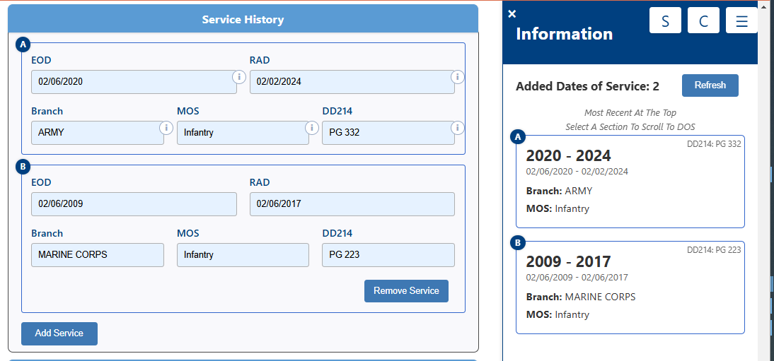 TemplateWizard Service History with Sidebar